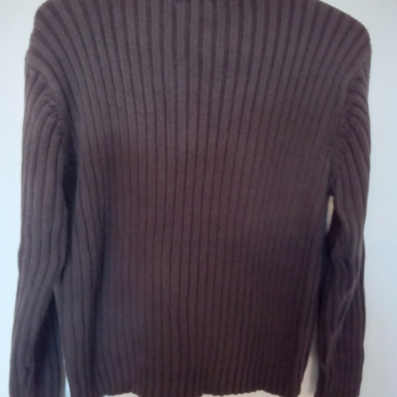 Chocolate Brown Zip Front Pullover Cableknit Sweater - Picture 9 of 13